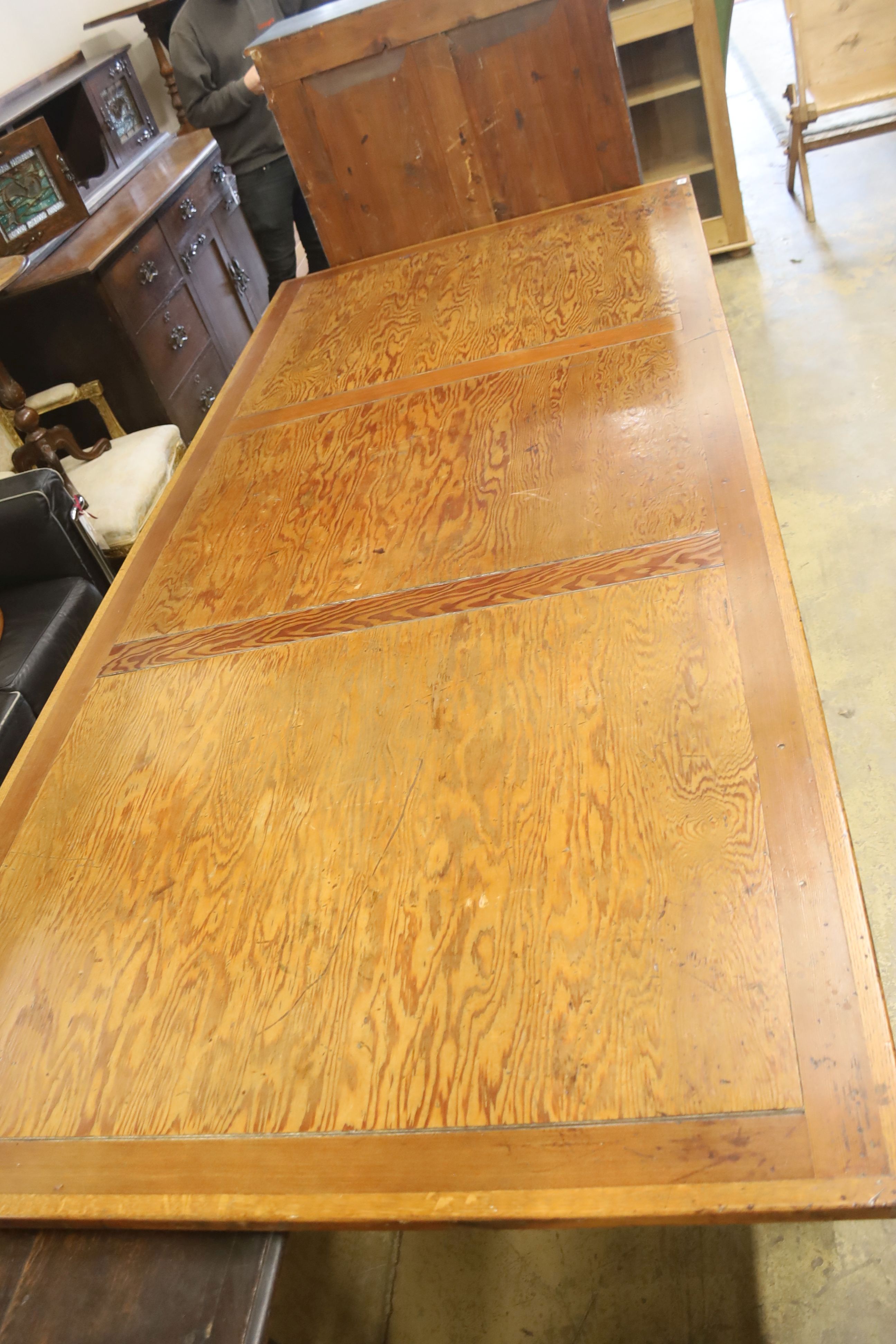 A large oak and pine refectory table, length 274cm, depth 122cm, height 76cm